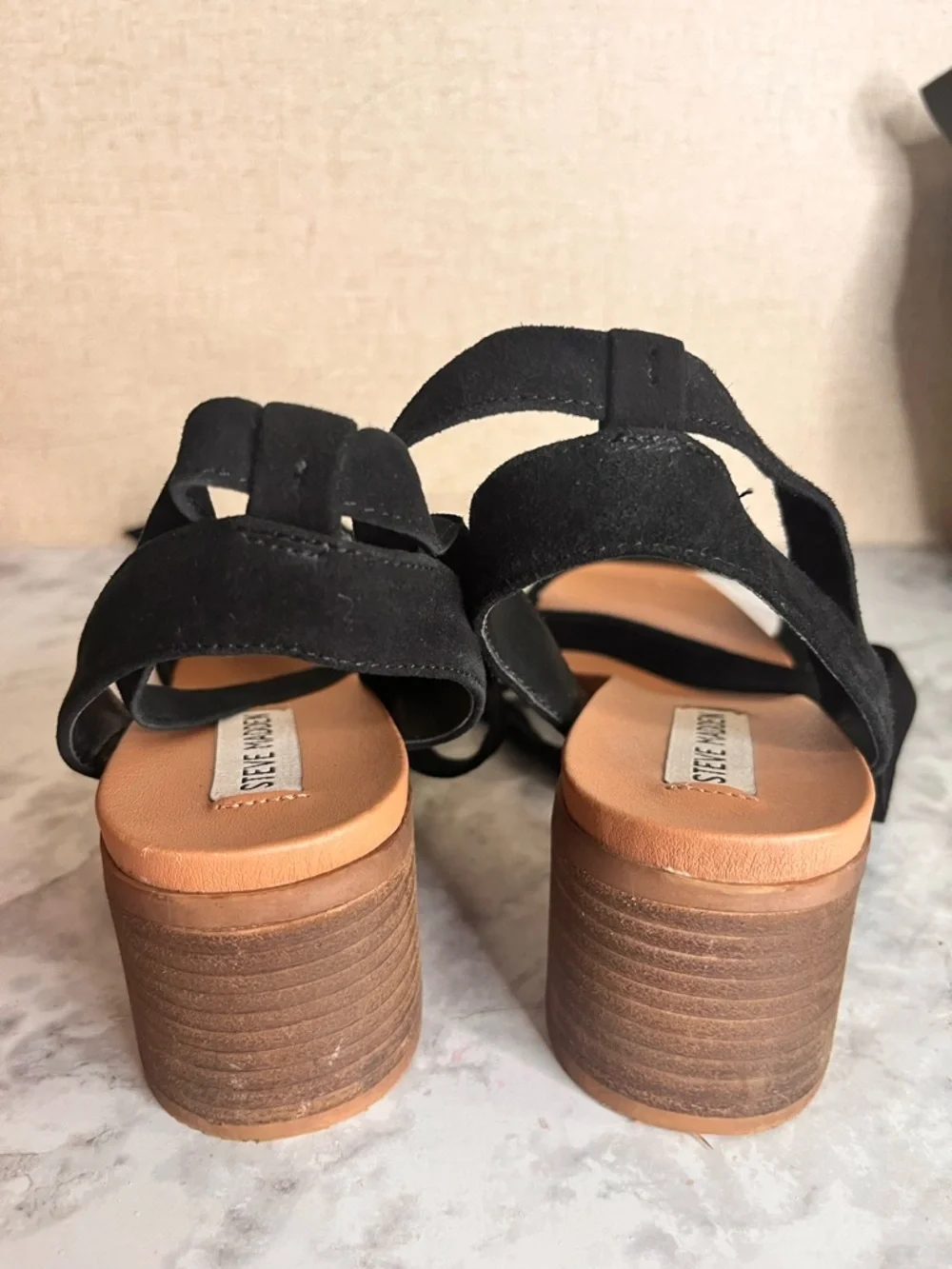 Steve Madden Black Ankle-Tie Block Heel Sandals